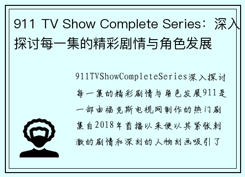 911 TV Show Complete Series：深入探讨每一集的精彩剧情与角色发展