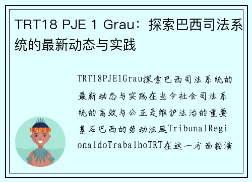 TRT18 PJE 1 Grau：探索巴西司法系统的最新动态与实践